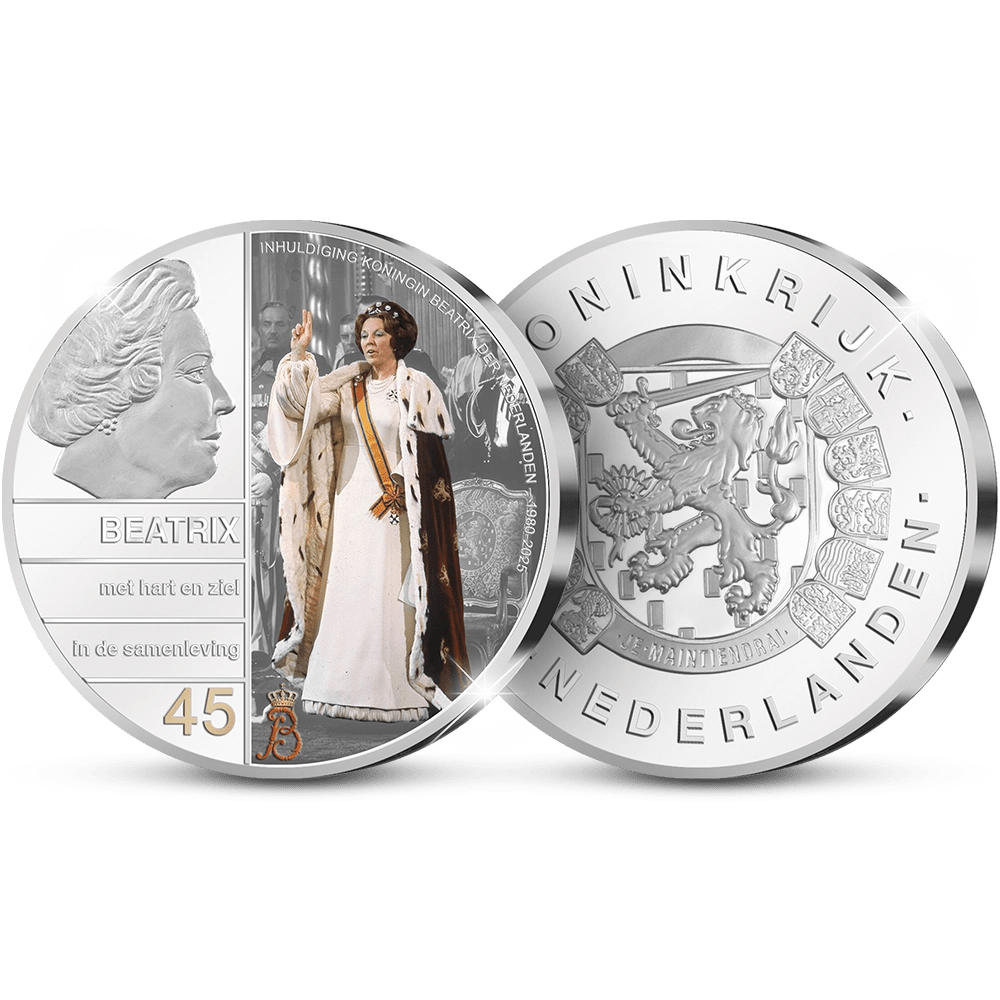 De Vaderlandse en extra grote 50 mm Jubileumuitgifte: 'Inhuldiging Koningin Beatrix der Nederlanden 1980 - 2025' - Edel Collecties