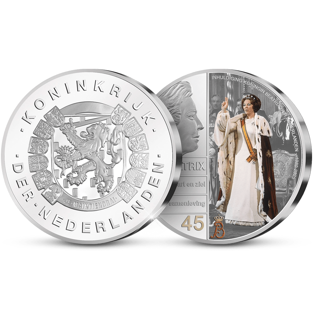 De Vaderlandse en extra grote 50 mm Jubileumuitgifte: 'Inhuldiging Koningin Beatrix der Nederlanden 1980 - 2025' - Edel Collecties