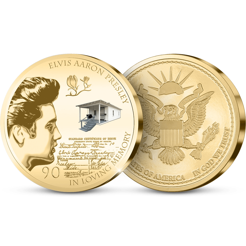 De vergulde “Elvis at 90!” Herdenkingsuitgifte van Amerika - Edel Collecties