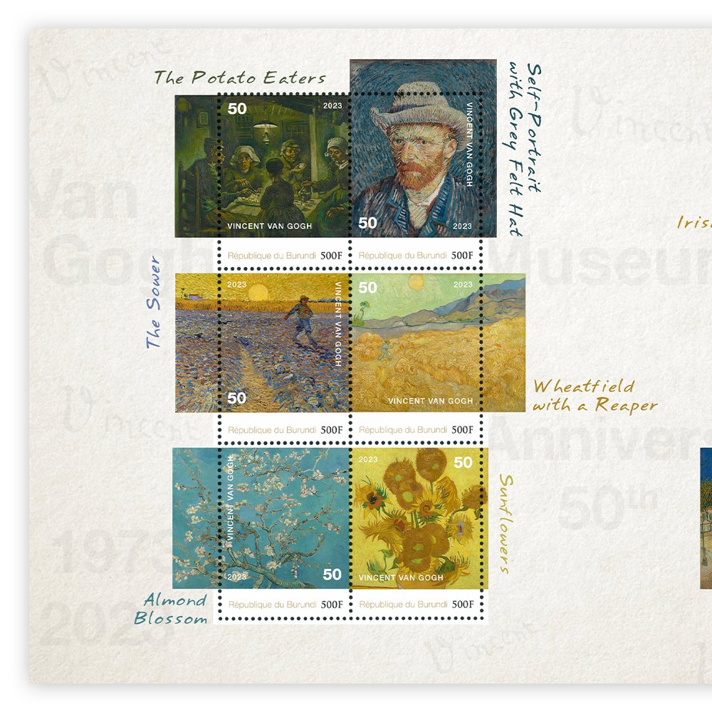 Het Officiële “Van Gogh Museum 50th Anniversary 1973-2023” Postzegelvel - Edel Collecties