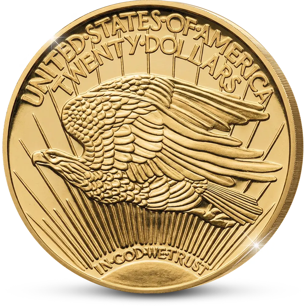 De vergulde “Giant” herslag van de momenteel duurste munt ter wereld: “The USA 20 Gold-Dollar Double Eagle 1933 Coin”