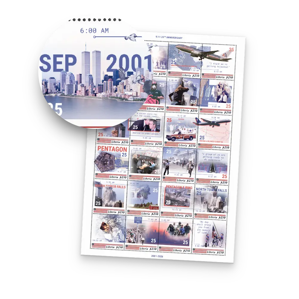De Eerste Dag van Uitgifte van het Postzegelvel 'USA 9/11 25th Anniversary'