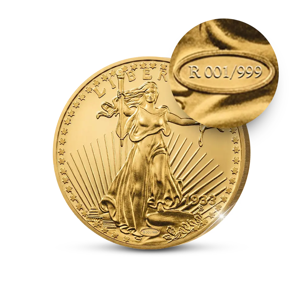 De vergulde “Giant” herslag van de momenteel duurste munt ter wereld: “The USA 20 Gold-Dollar Double Eagle 1933 Coin”