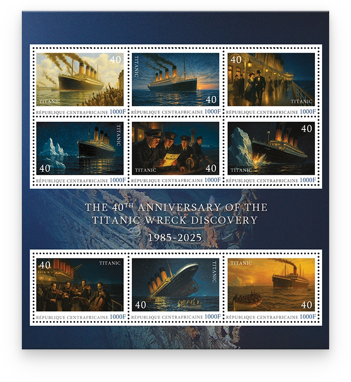 Internationaal Postzegelvel “The 40th Anniversary of the Titanic Wreck Discovery 1985-2025”