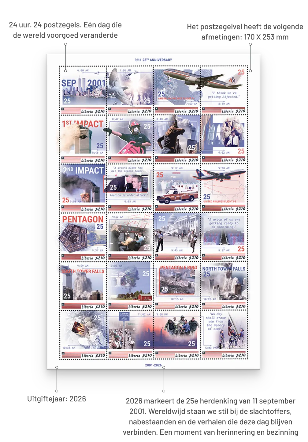 De Eerste Dag van Uitgifte van het Postzegelvel 'USA 9/11 25th Anniversary'