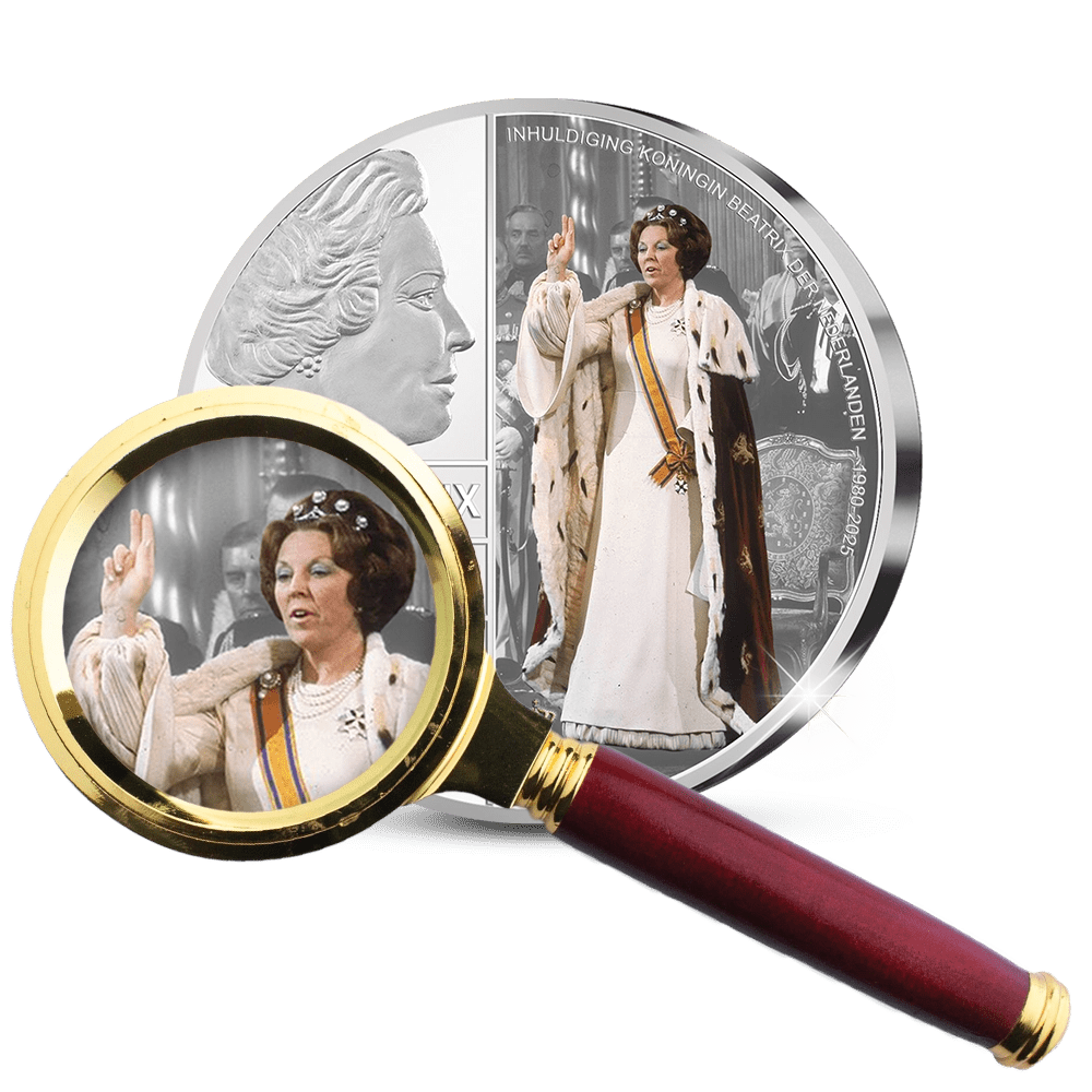 De Vaderlandse en extra grote 50 mm Jubileumuitgifte: 'Inhuldiging Koningin Beatrix der Nederlanden 1980 - 2025' - Edel Collecties
