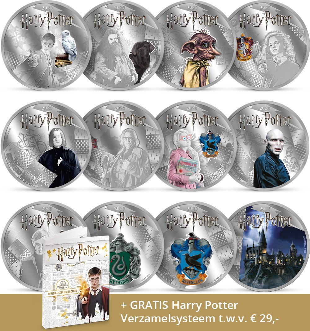 De Officiële “Harry Potter 20 Jaar” Jubileumcollectie, met alle 12 Harry Potter Munten die speciaal voor het jubileum verzilverd zijn geslagen! - Edel Collecties