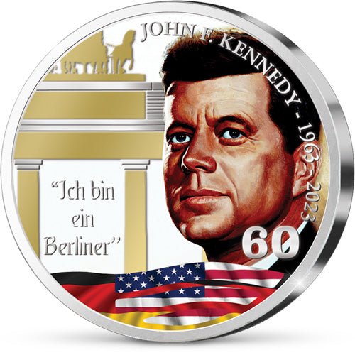 De Verzilverde Amerikaanse “John F. Kennedy - Ich bin ein Berliner - Memorial Commemorative” - Edel Collecties