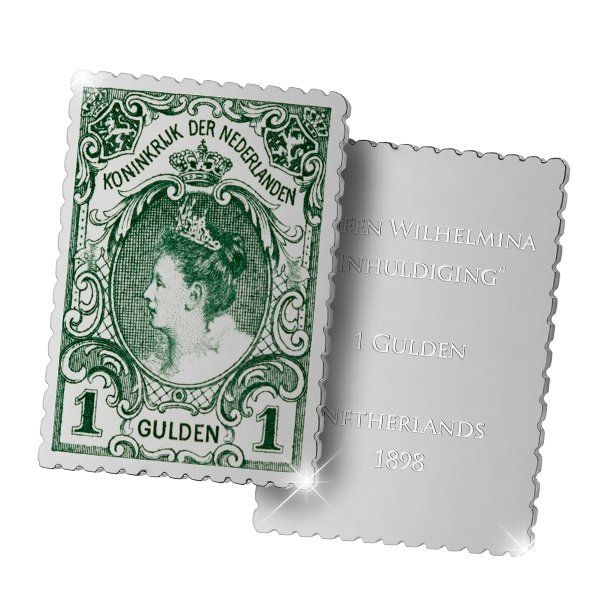 De Verzilverde Replica van de Officiële Koningin Wilhelmina Inhuldigingspostzegel uit 1898 - Edel Collecties