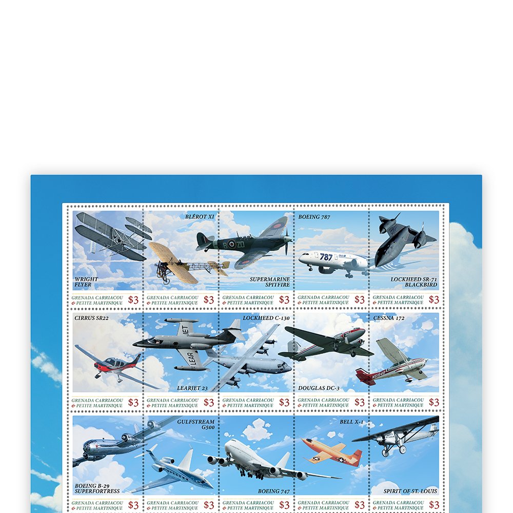 Het "Geschiedenis van de Gemotoriseerde Luchtvaart” Postzegelvel - Edel Collecties