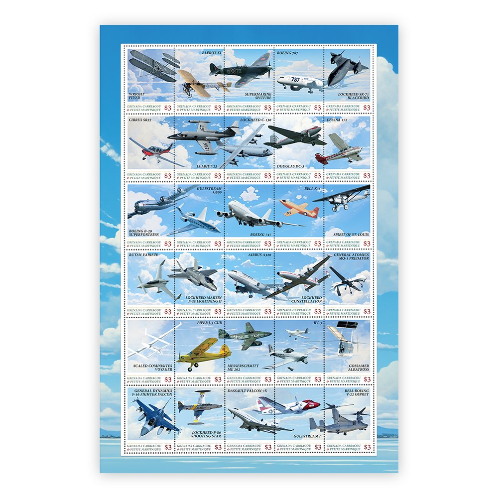 Het "Geschiedenis van de Gemotoriseerde Luchtvaart” Postzegelvel - Edel Collecties