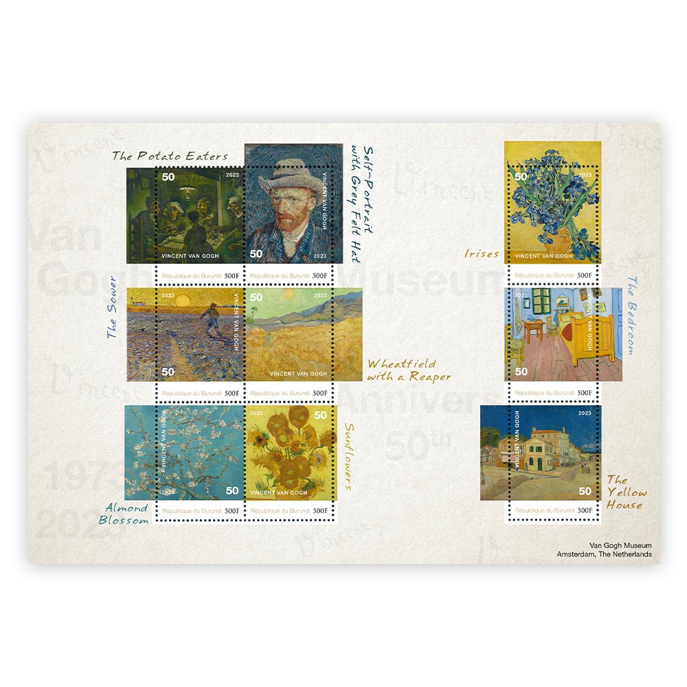 Het Officiële “Van Gogh Museum 50th Anniversary 1973-2023” Postzegelvel - Edel Collecties